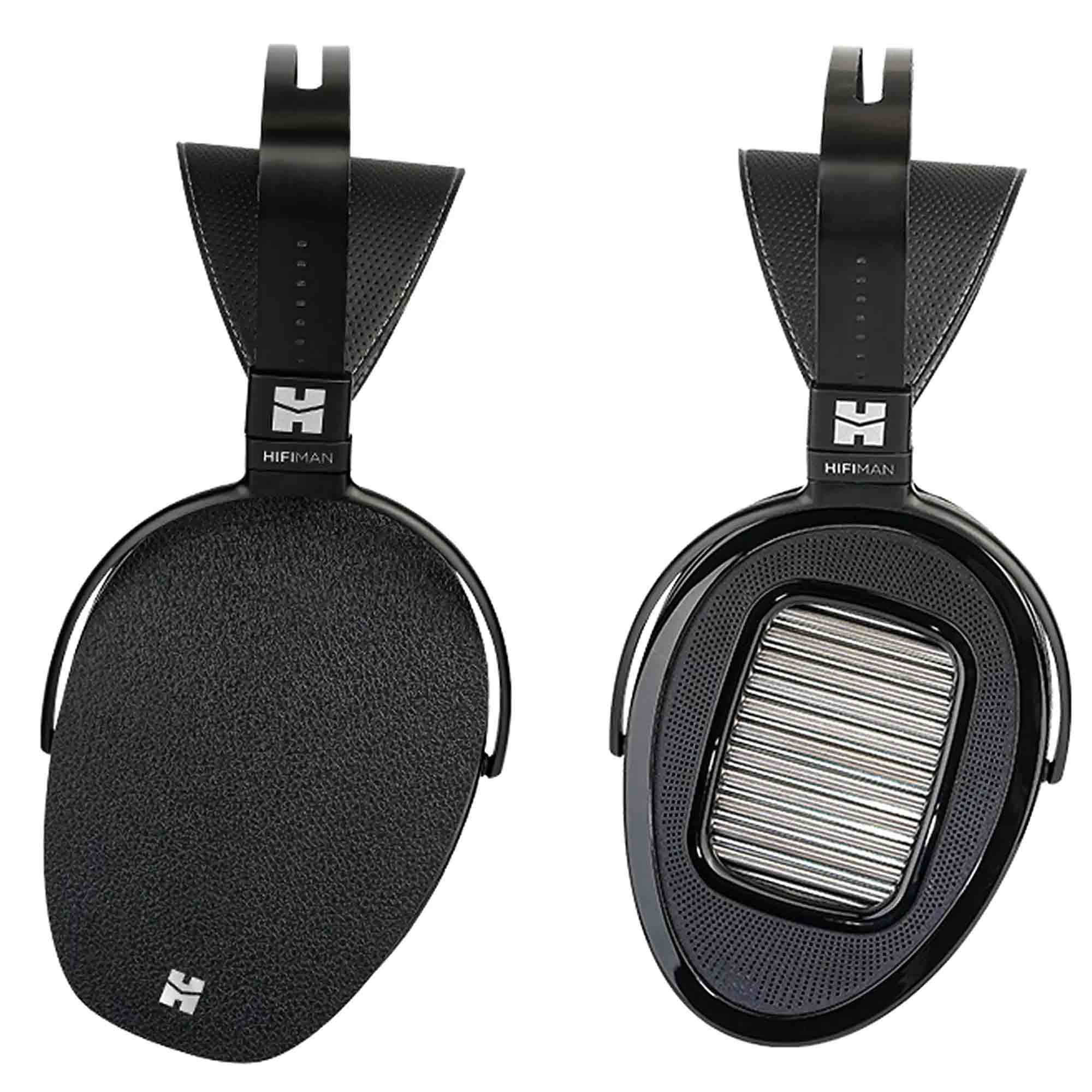 HIFIMAN Arya Unveiled Open-Back Planar Headphones showing both ear cups and leather headband in black design