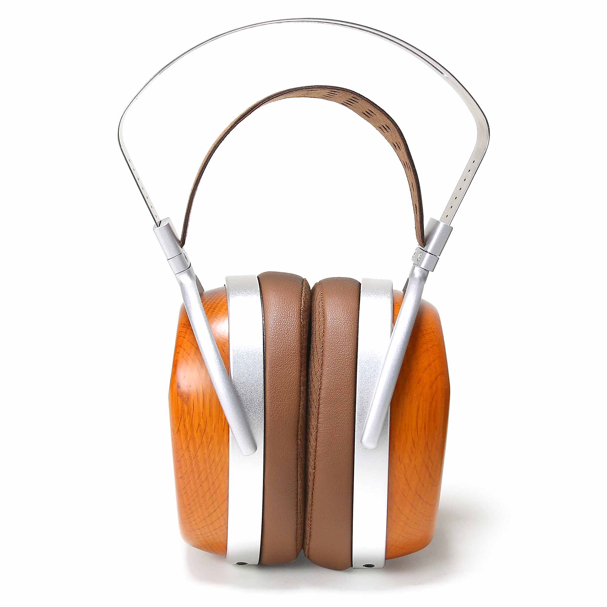 HIFIMAN Audivina Closed-Back Planar Magnetic Headphones with wooden earcups and brown padded headband on white background