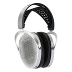 HIFIMAN Edition XV Open-Back Headphones with silver metal ear cups and black padded suspension headband on white background