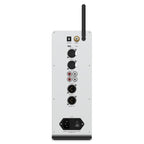 Rear panel view of HIFIMAN EF600 Balanced Desktop DAC/Amplifier showing multiple input and output ports with antenna on white background