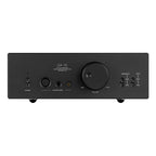 Front view of HIFIMAN GOLDENWAVE GA-10 | Desktop Tube Headphone Amplifier with volume knob and input switches on white background