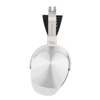 Close-up of the silver earcup and headband adjustment of HIFIMAN HE1000 UNVEILED Open-Back Planar Magnetic Headphones on white background