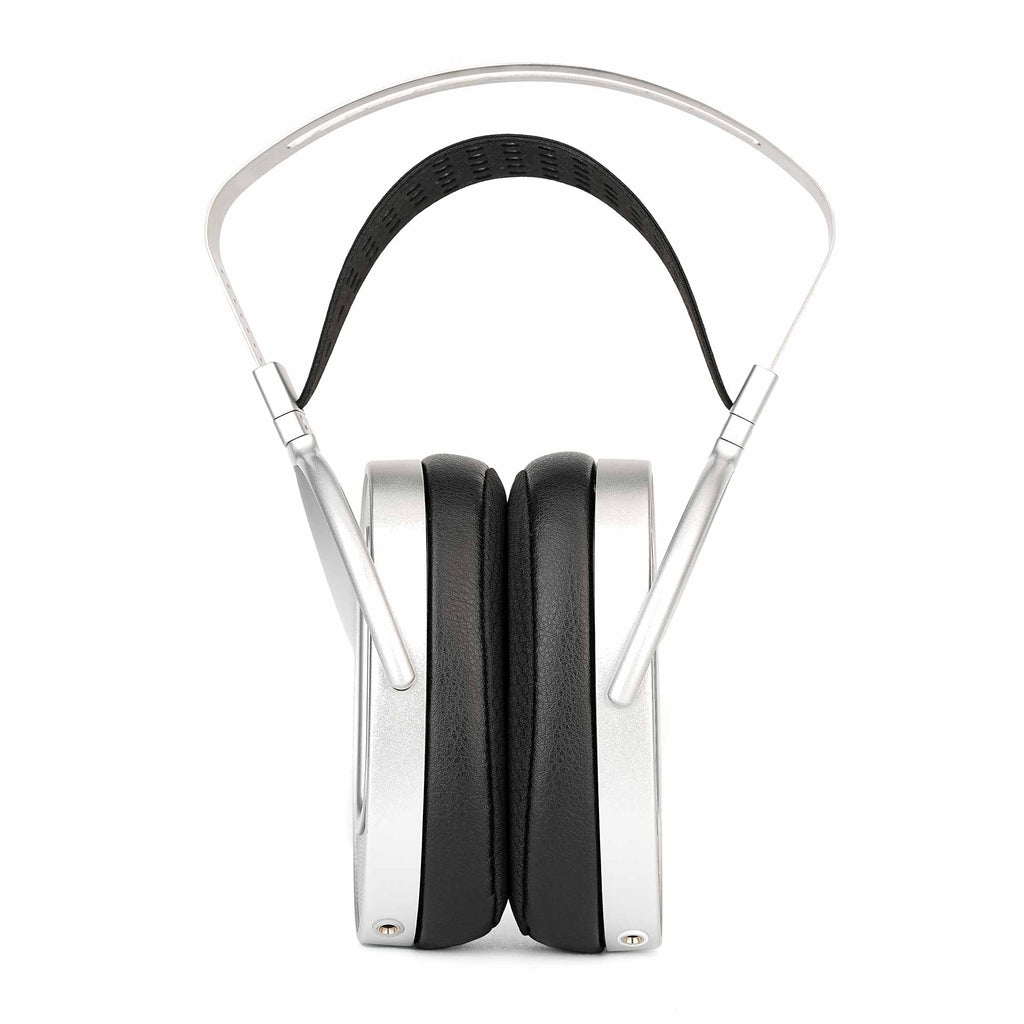 HIFIMAN HE1000 UNVEILED Open-Back Planar Magnetic Headphones front view with black ear pads and silver frame on white background