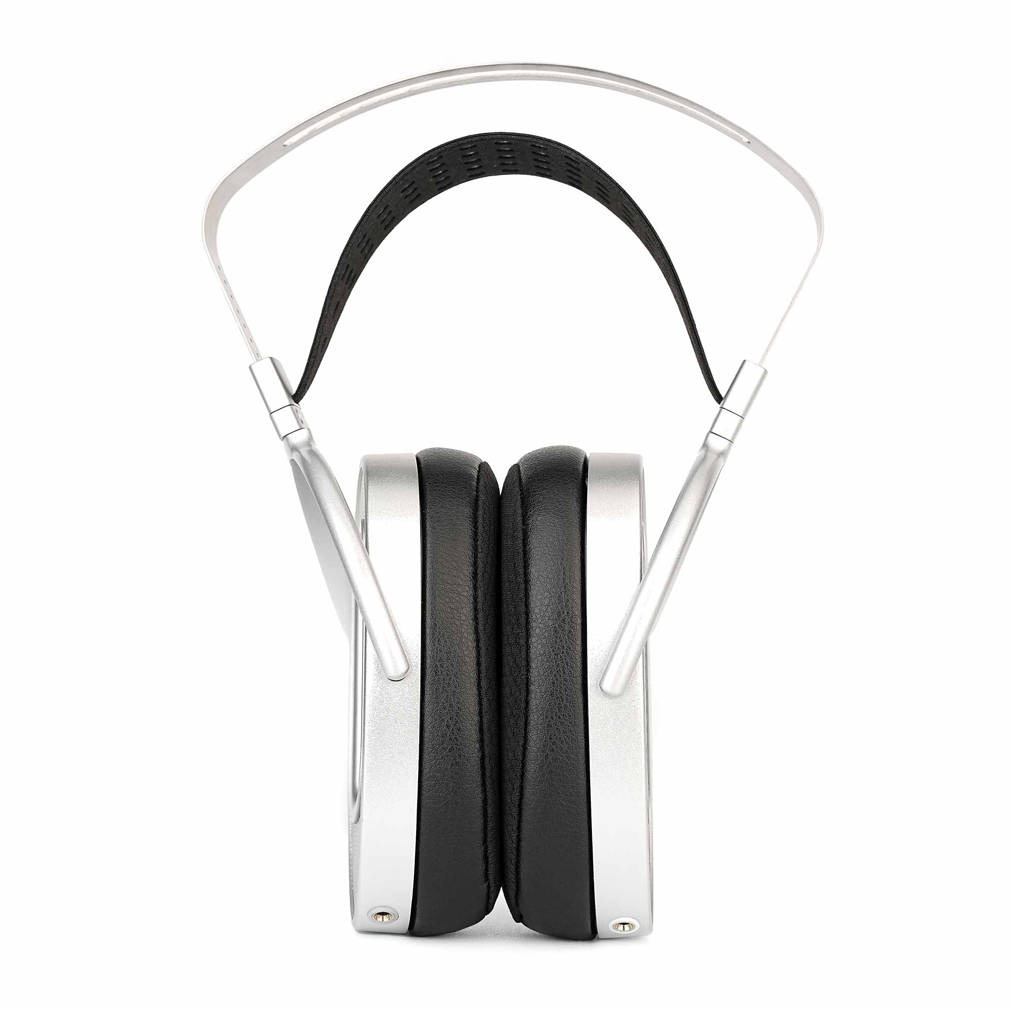 HIFIMAN HE1000 UNVEILED Open-Back Planar Magnetic Headphones front view with black ear pads and silver frame on white background