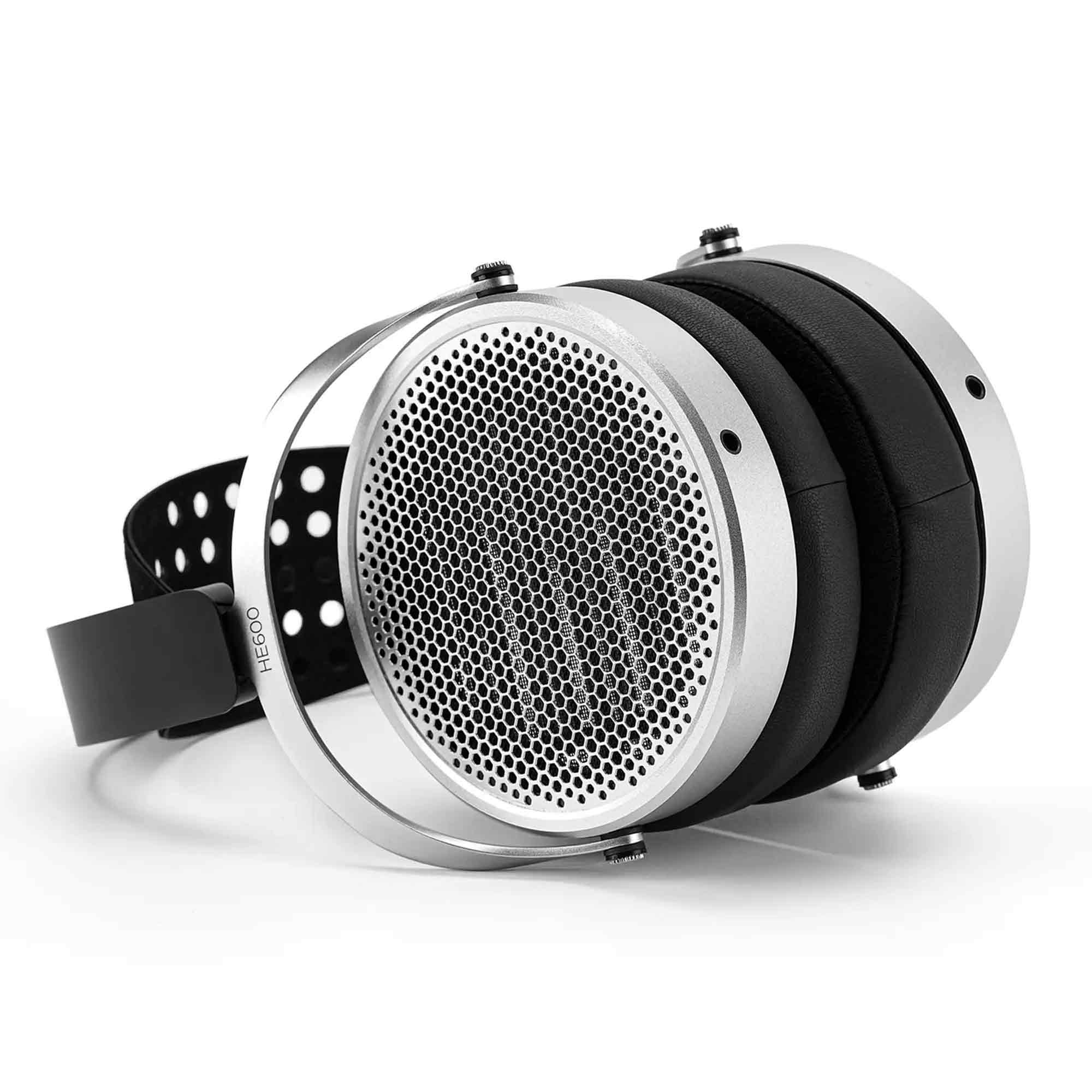 HIFIMAN HE600 Open-Back Planar Headphones with silver ear cups and black padded headband on white background