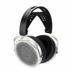 HIFIMAN HE600 Open-Back Planar Headphones with silver ear cups and black perforated headband on white background
