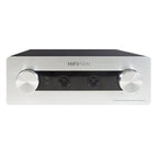 HIFIMAN Mini Shangri-La Electrostatic Headphone and Amplifier System front view with silver knobs and dual headphone connectors