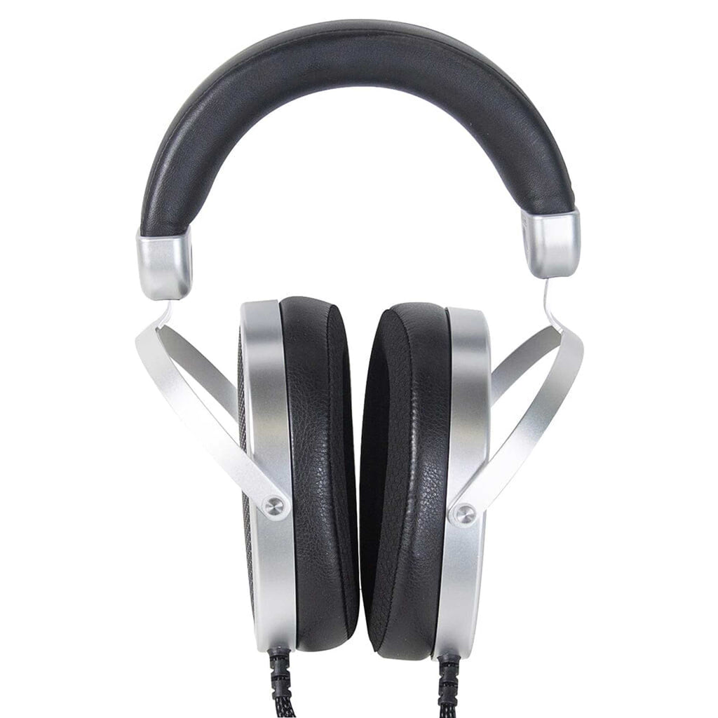 HIFIMAN Mini Shangri-La Electrostatic Headphone and Amplifier System with silver frame and black padded ear cups on white background