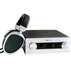 HIFIMAN Mini Shangri-La Electrostatic Headphone and Amplifier System with white headphones and silver amp on white background
