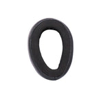 Top view of a single black HIFIMAN Serenity Pads replacement ear pad for tear-drop shaped headphones on white background