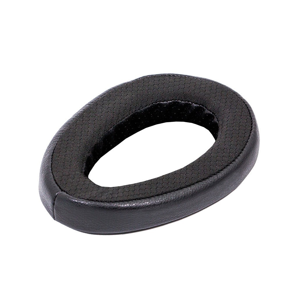 Close-up of a black HIFIMAN Serenity Pads replacement ear pad with soft cushioning and tear-drop shape on white background
