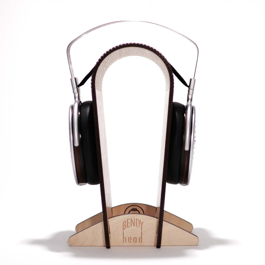 HIFIMAN Susvara Open-Back Planar Magnetic Headphones displayed on a wooden Bendy Head headphone stand on white background