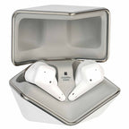 HIFIMAN Svanar Wireless Jr. In-Ear Monitor earbuds in open charging case with amplifier inside label visible