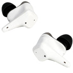 Pair of white HIFIMAN Svanar Wireless Jr. In-Ear Monitor earbuds with black tips isolated on white background
