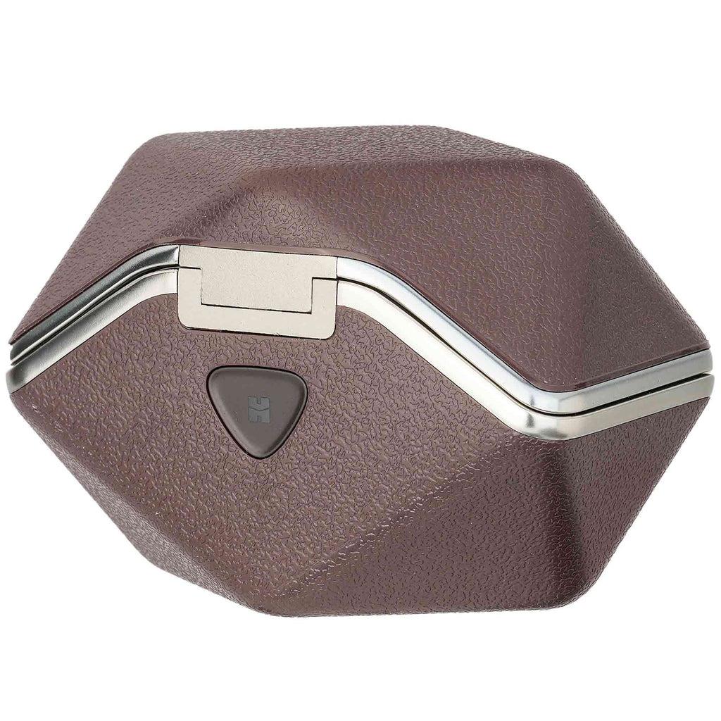 HIFIMAN Svanar Wireless LE In-Ear Monitor brown textured charging case with silver trim on white background