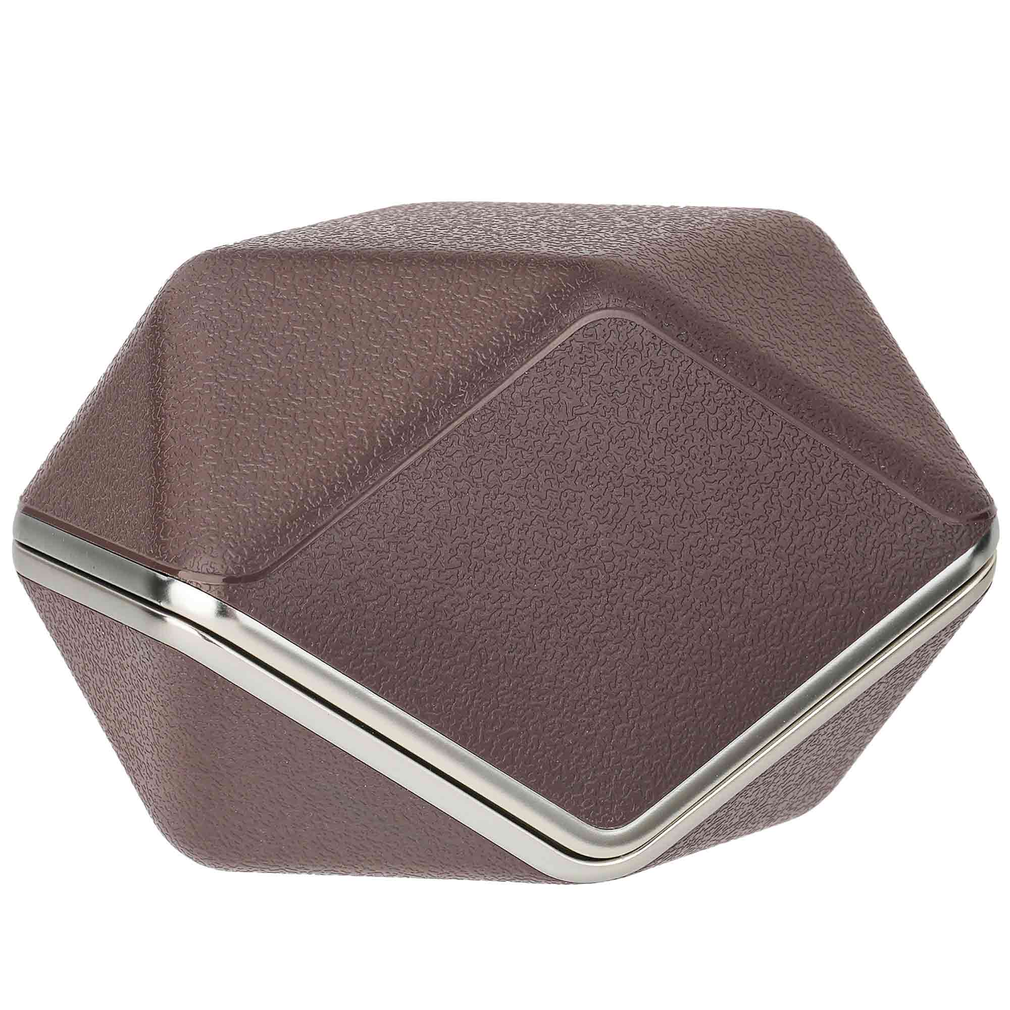Compact brown textured carrying case for the HIFIMAN Svanar Wireless LE In-Ear Monitor with silver trim design