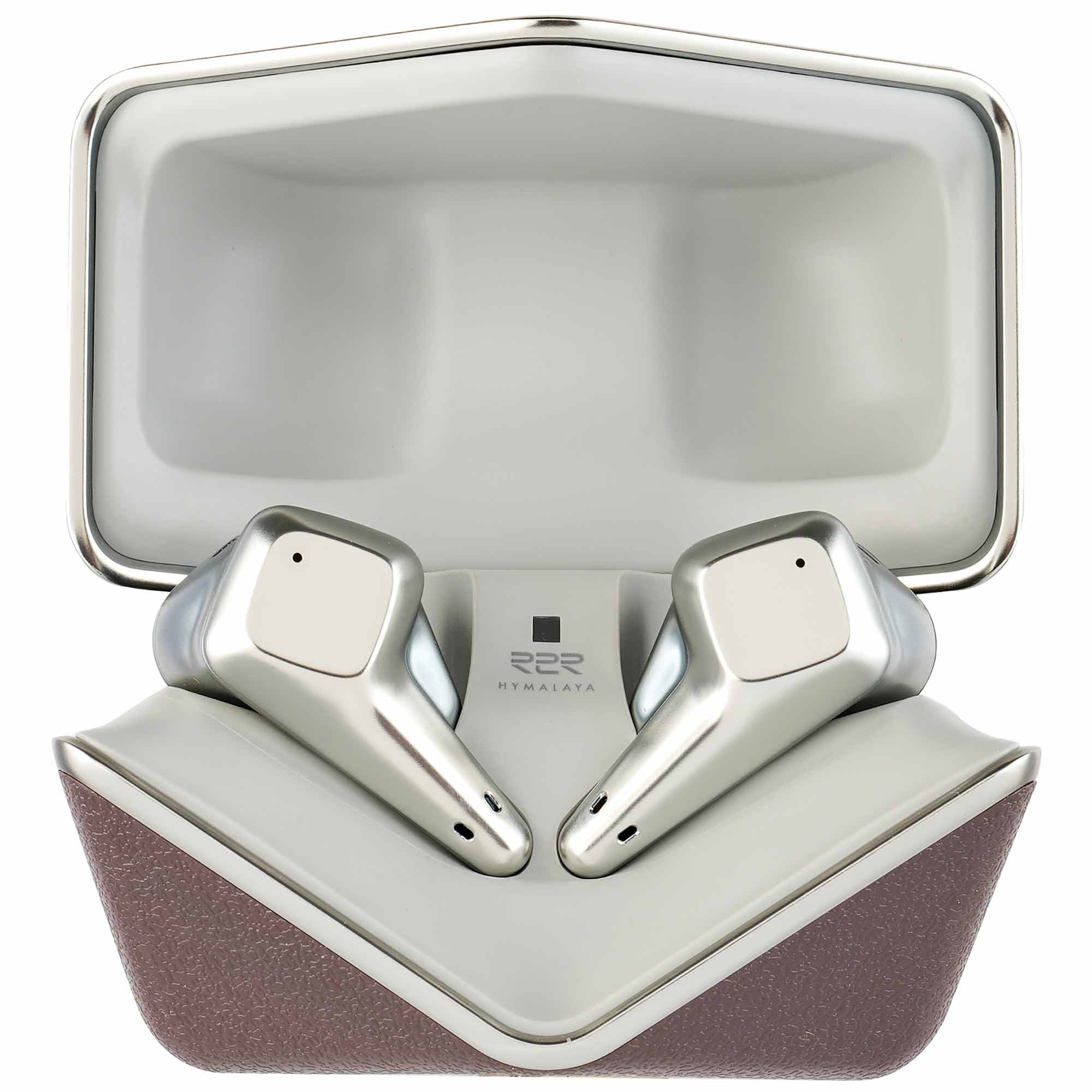 HIFIMAN Svanar Wireless LE In-Ear Monitor earbuds in open silver charging case against white background