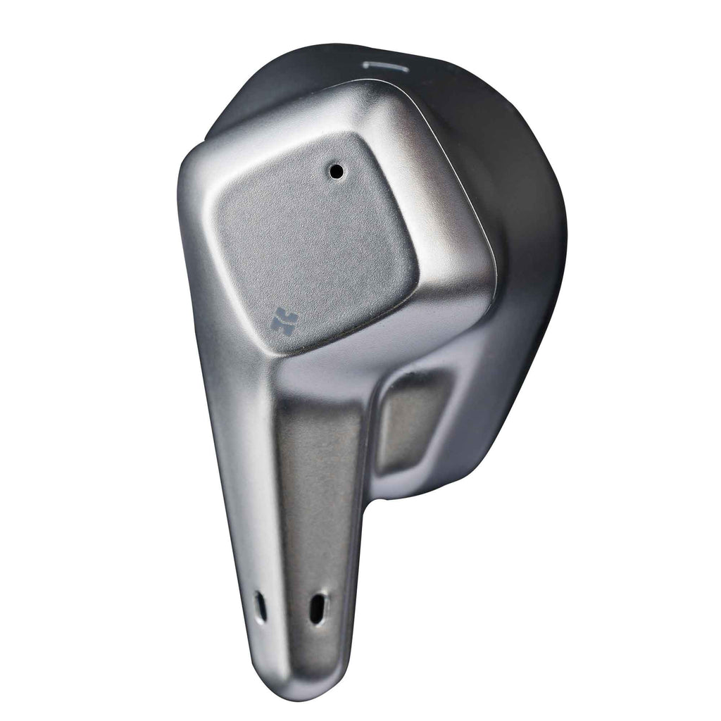 Close-up of a single sleek black HIFIMAN Svanar True Wireless Stereo (TWS) In-Ear Monitor on white background