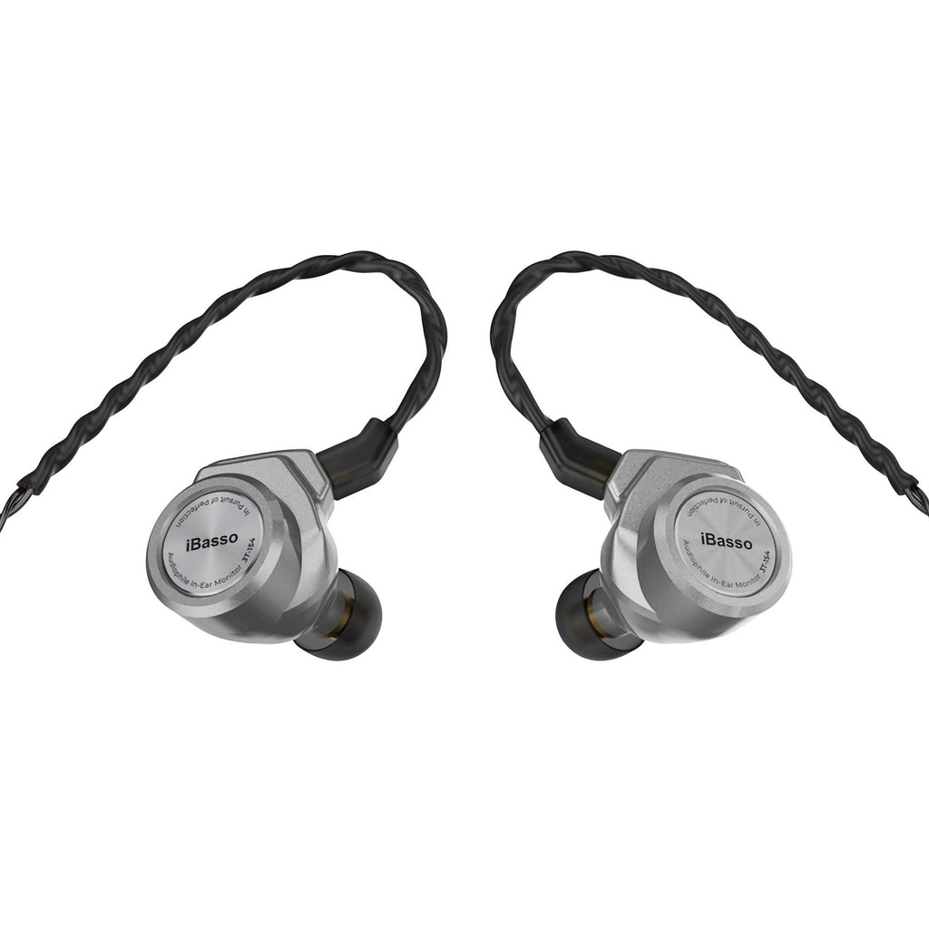 iBasso 3T-154 Audiophile In-Ear Monitor with clear housings and braided cables on white background