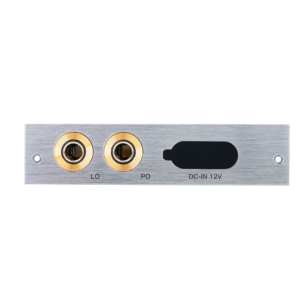Front view of iBasso AMP17 Module for DX340 showing gold-plated 4.4mm line out and headphone output sockets