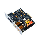 iBasso AMP17 Module for DX340 showing circuit board with gold headphone and line out connectors on white background