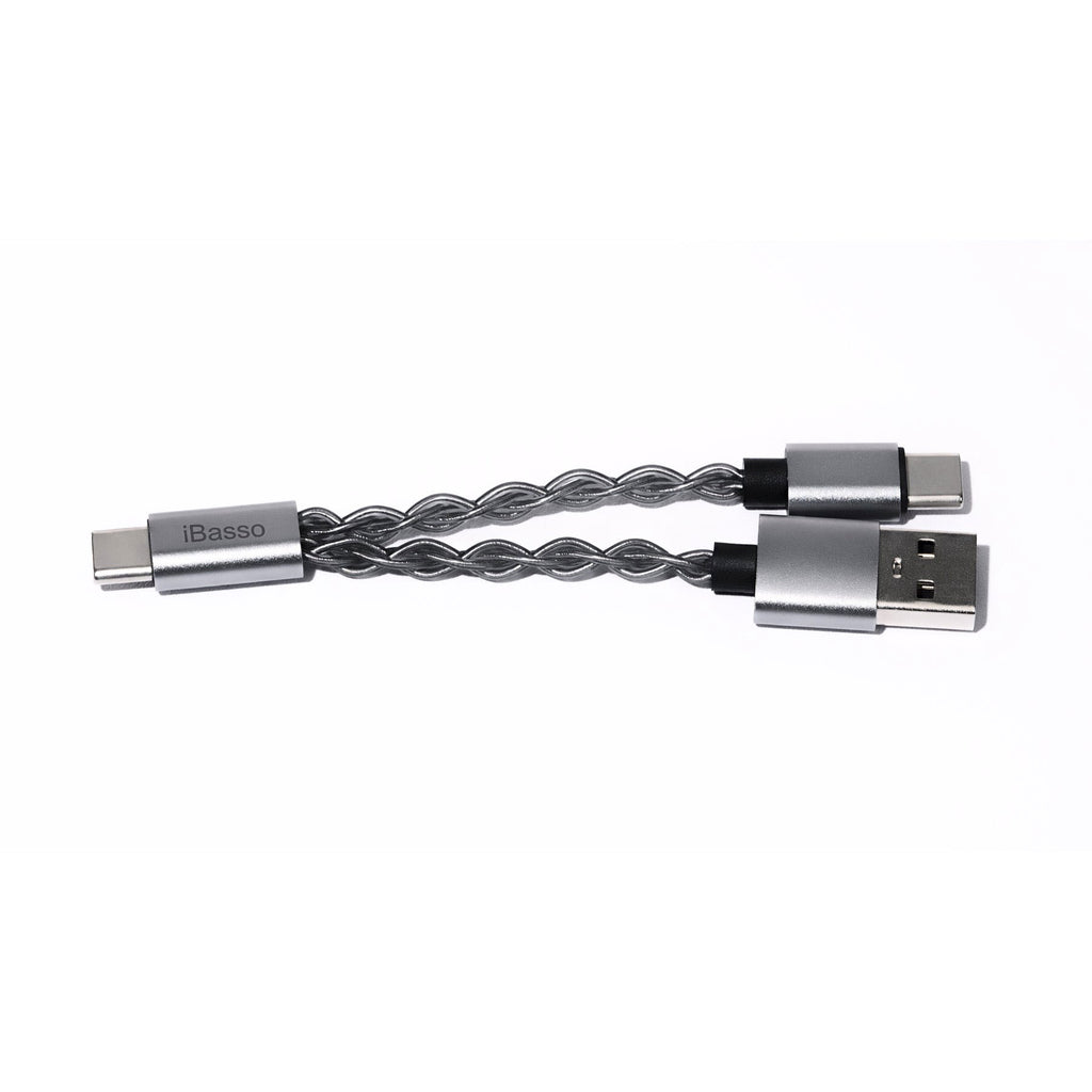 IBasso CB19 USB-C Cable + Y Adapter with braided cable and USB-C to C and USB-A power connectors on white background