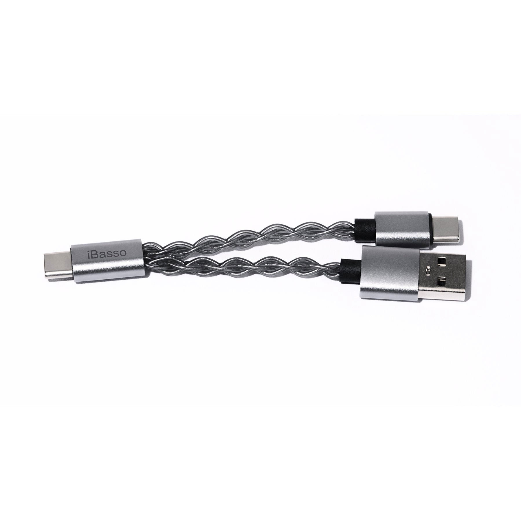 IBasso CB19 USB-C Cable + Y Adapter with braided cable and USB-C to C and USB-A power connectors on white background