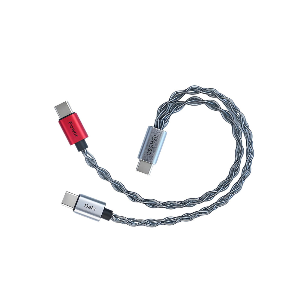 The iBasso CB19C Triple USB-C Cable for DAC Dongles features Power (red), iBasso (silver), and Data (silver) connectors, and is shown isolated on a white background.