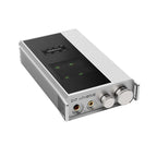 iBasso D17 Atheris Portable DAC/Amp with digital display, dual knobs, and headphone outputs on white background