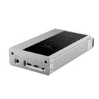 iBasso D17 Atheris Portable DAC/Amp with silver metal body and touchscreen display angled on white background