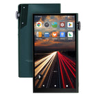 Front and back view of the iBasso DX180 Digital Audio Player showing its touchscreen home screen and volume knob design