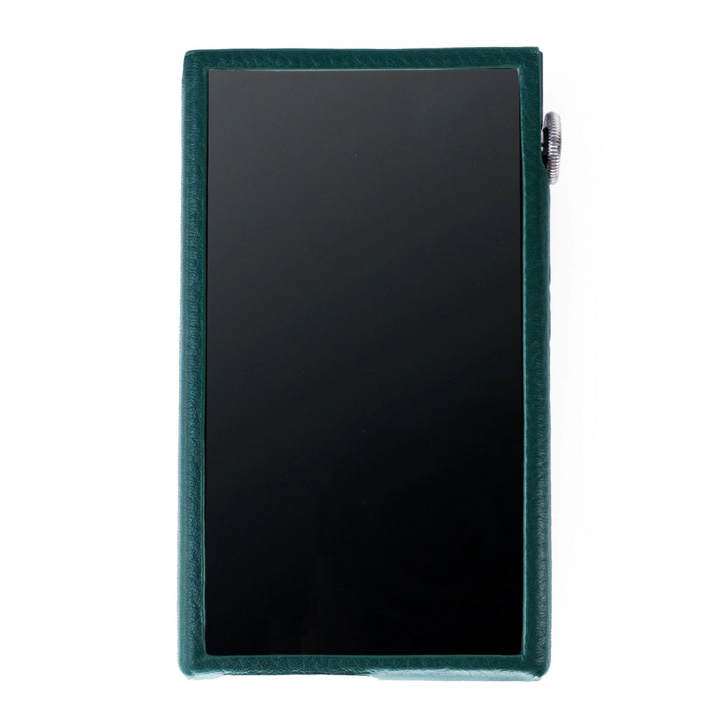 Front view of iBasso Leather Case for DX180 in green leather showcasing clean edges and precise fit around the screen
