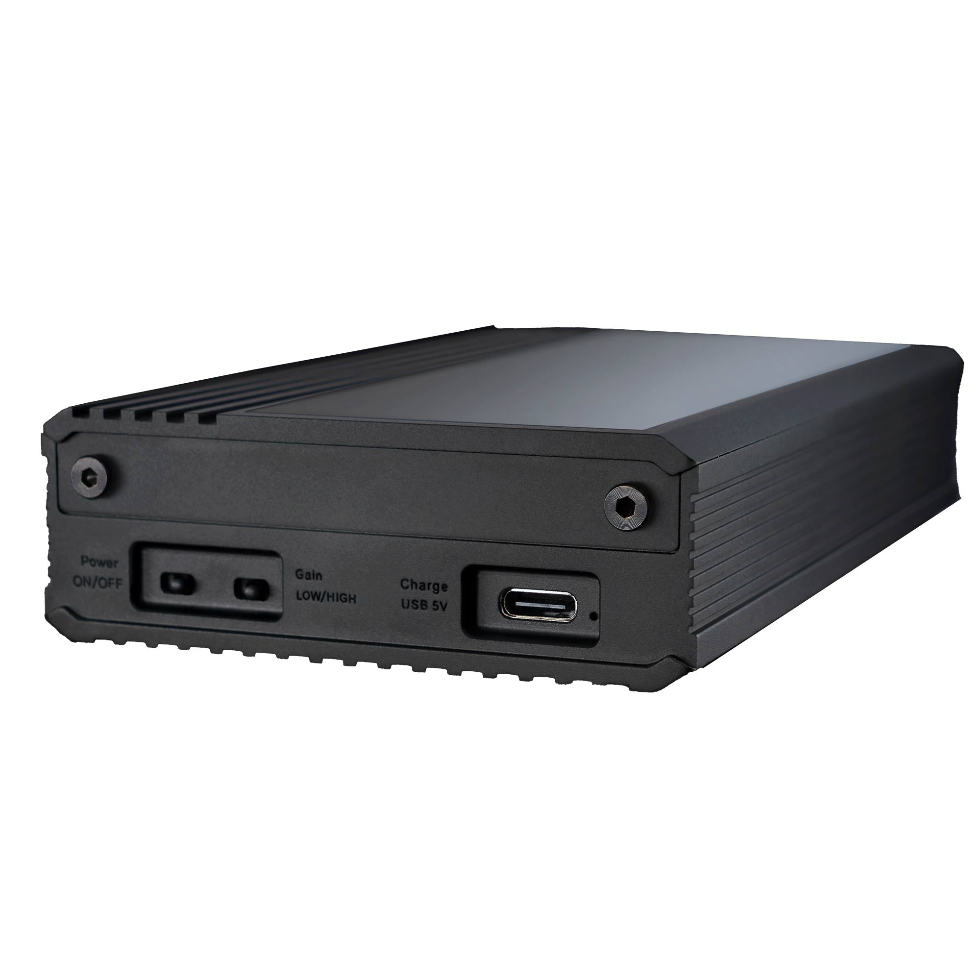 iBasso PB5 Osprey Portable DAC/Amp showing power switch, gain toggle, and USB-C charging port on black body