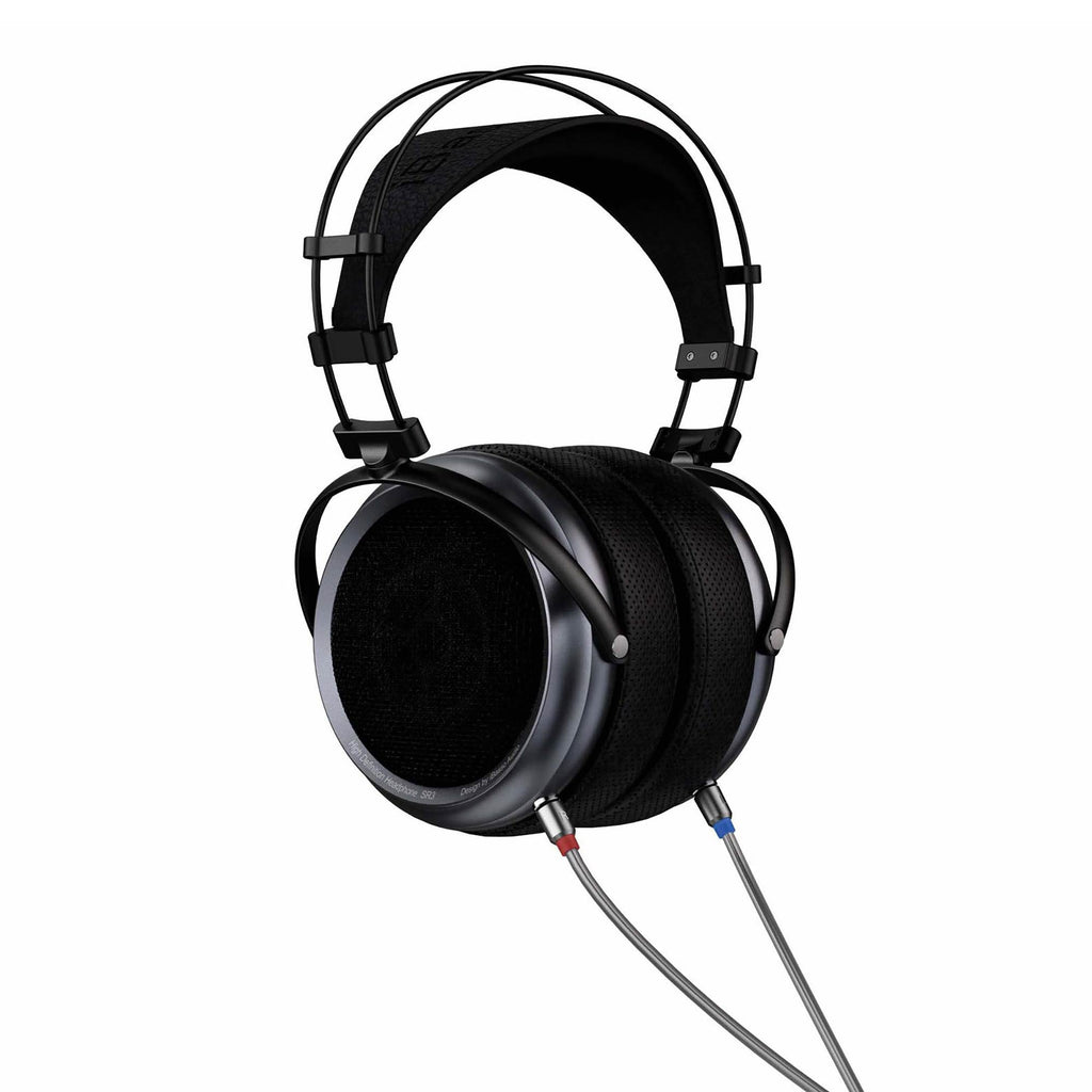 iBasso SR3 Open-Back Dynamic Headphones shown at angle with black ear pads and silver outer ear cups on white background