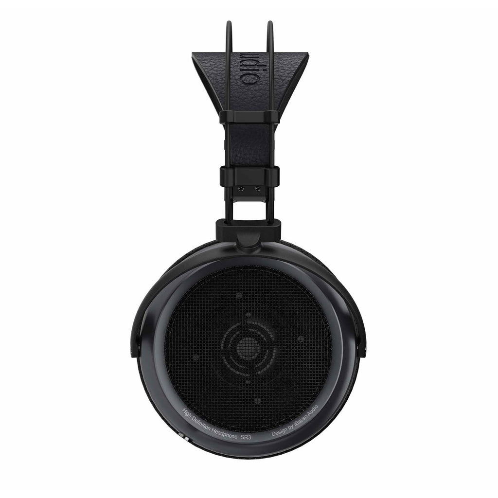 Front view of iBasso SR3 Open-Back Dynamic Headphones showcasing the black open-back ear cup and headband design