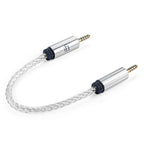 iFi Audio 4.4mm to 4.4mm Balanced Cable with silver braided wire and metal connectors on white background