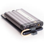 iFi Audio 90-Degree Type-C On-the-Go (OTG) Cable connected to a portable DAC/amp and smartphone on white background