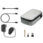 Accessories for iFi Audio iDSD Diablo 2 Transportable DAC/Amp including cables, adapter, USB dongle, and gray carrying case
