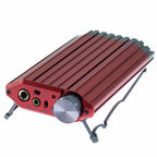 iFi Audio iDSD Diablo 2 Transportable DAC/Amp in red with volume knob and multiple headphone jacks on stand