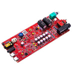 Close-up of the red circuit board inside the iFi Audio iDSD Diablo 2 Transportable DAC/Amp showing capacitors and connectors