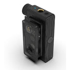 iFi Audio GO blu Air Pocket BT DAC/Amp in black with gold headphone jack and volume control knob close-up view