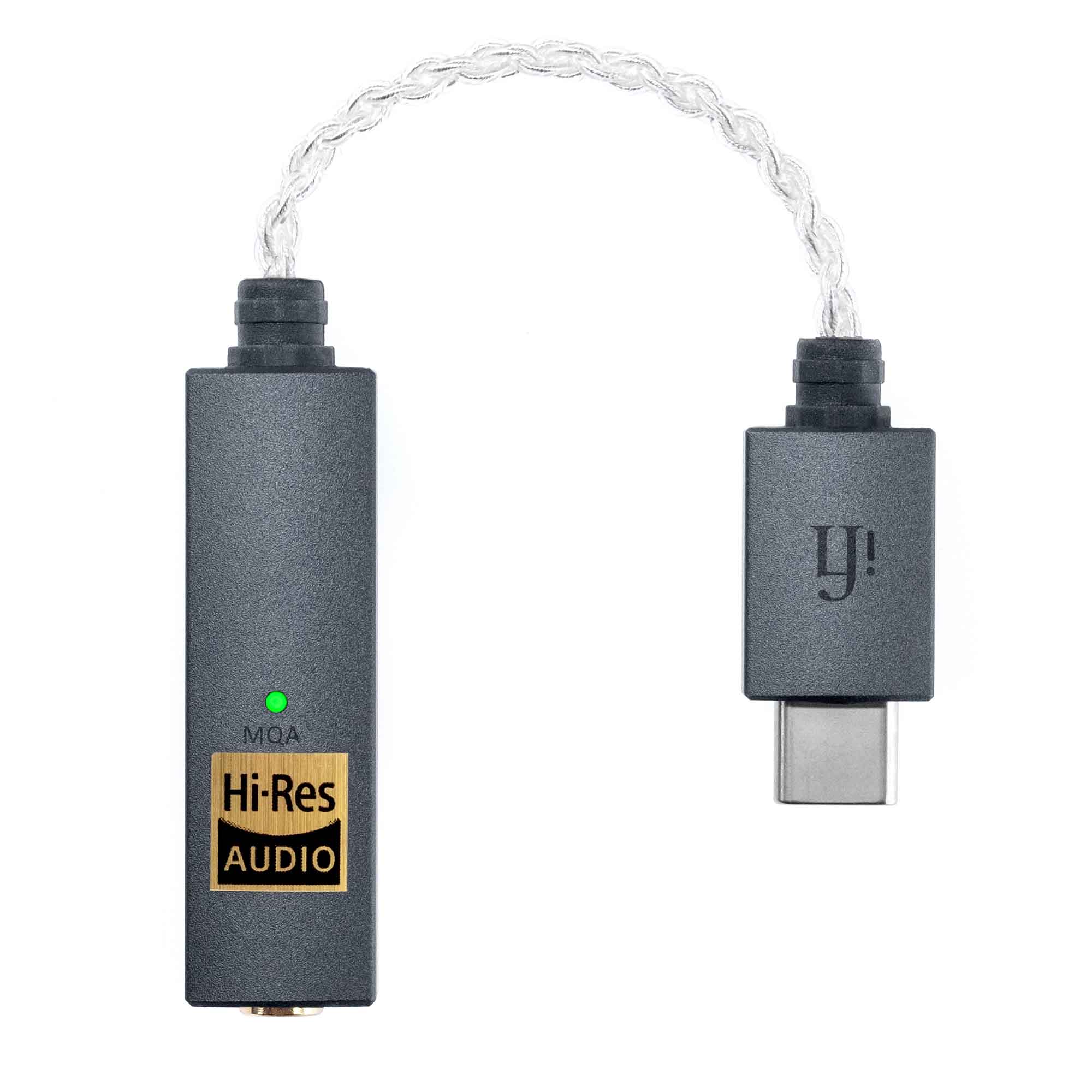 iFi Audio GO link portable Hi-Res Audio USB-C DAC and amplifier with braided cable on white background