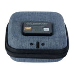 iFi Audio GO Pod Air Wearable Bluetooth DAC/Amp charging case with USB-C port on textured gray fabric background