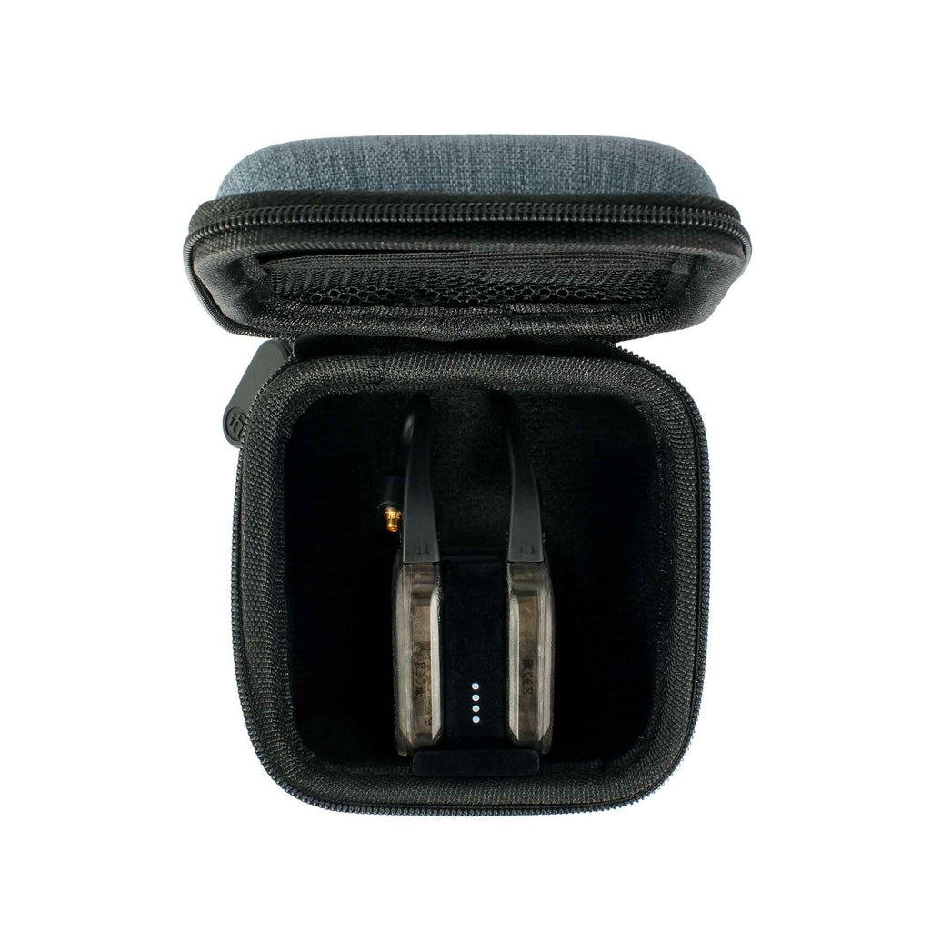 iFi Audio GO Pod Air Wearable Bluetooth DAC/Amp inside compact black zippered carrying case on white background