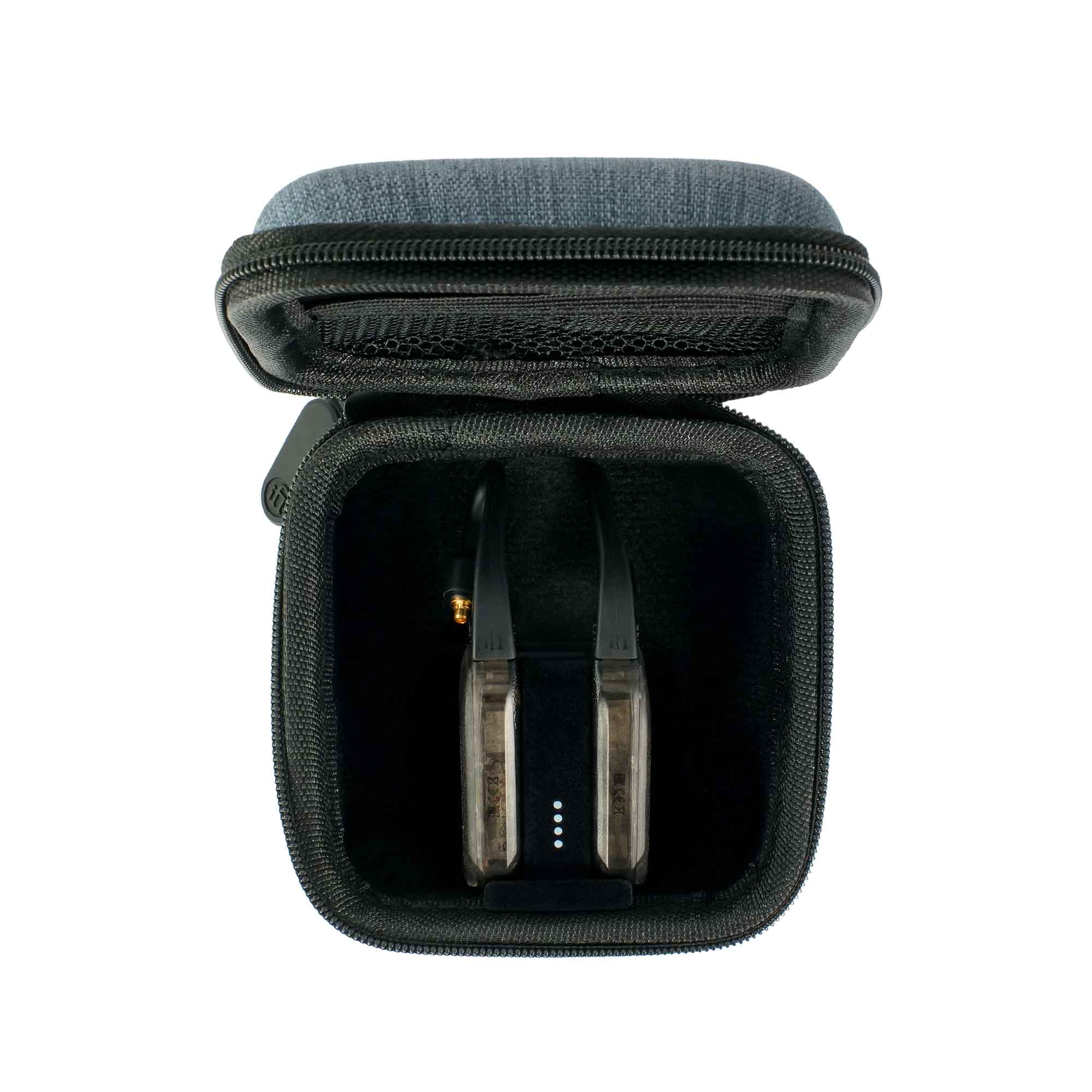 iFi Audio GO Pod Air Wearable Bluetooth DAC/Amp inside compact black zippered carrying case on white background