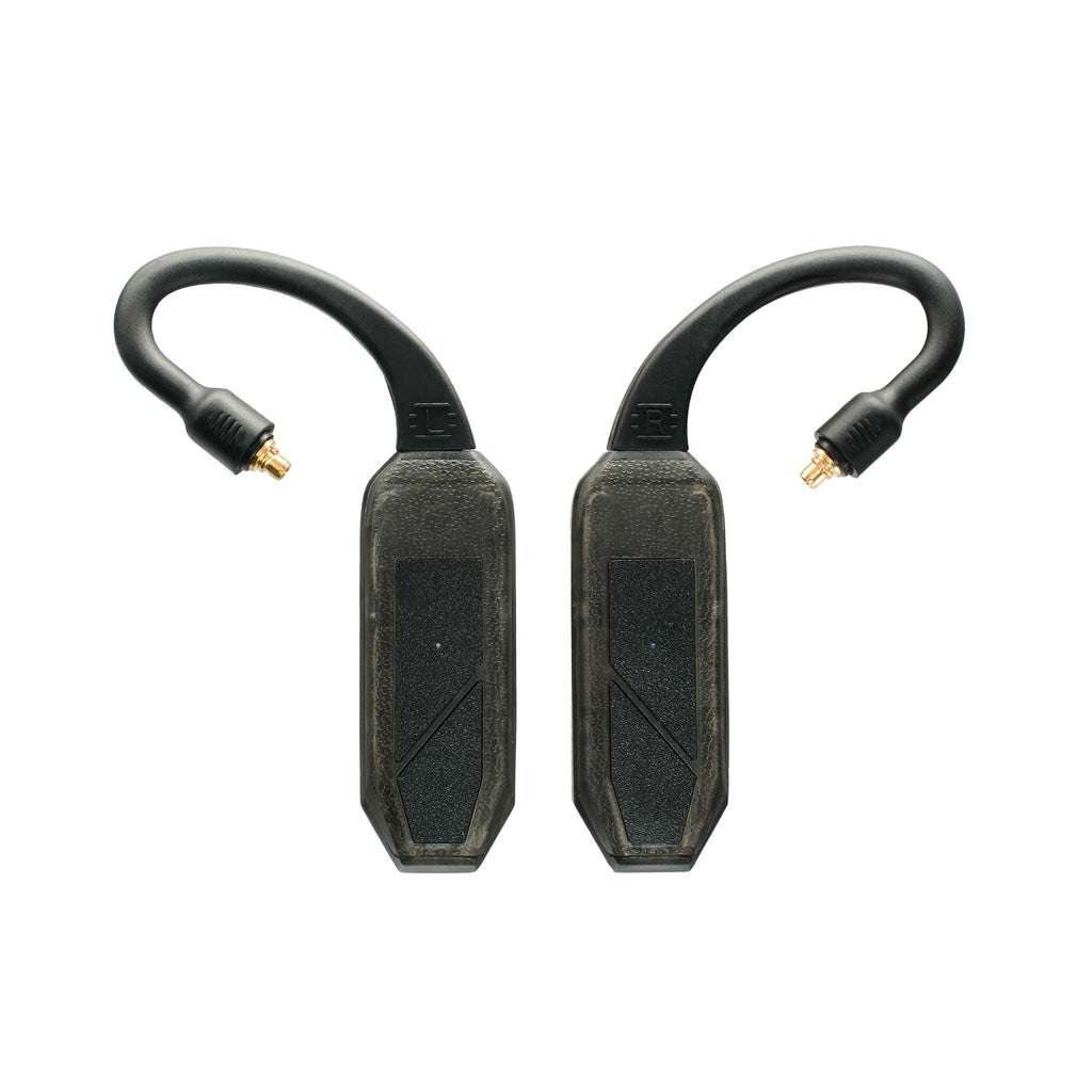 iFi Audio GO Pod Air Wearable Bluetooth DAC/Amp showing left and right units with curved black connectors on white background