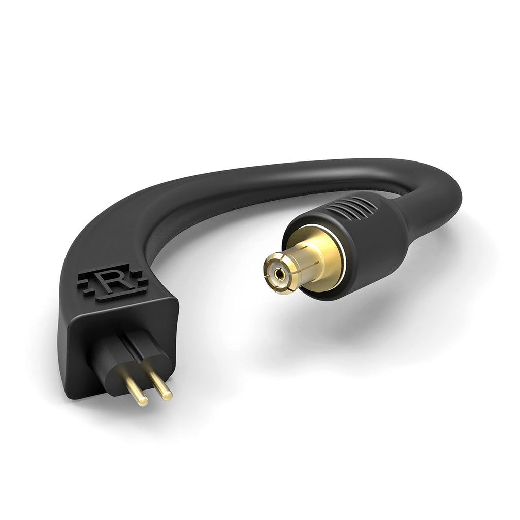 Close-up of the iFi Audio GO Pod Additional Ear Loops (Pair) with gold-plated connector on a white background