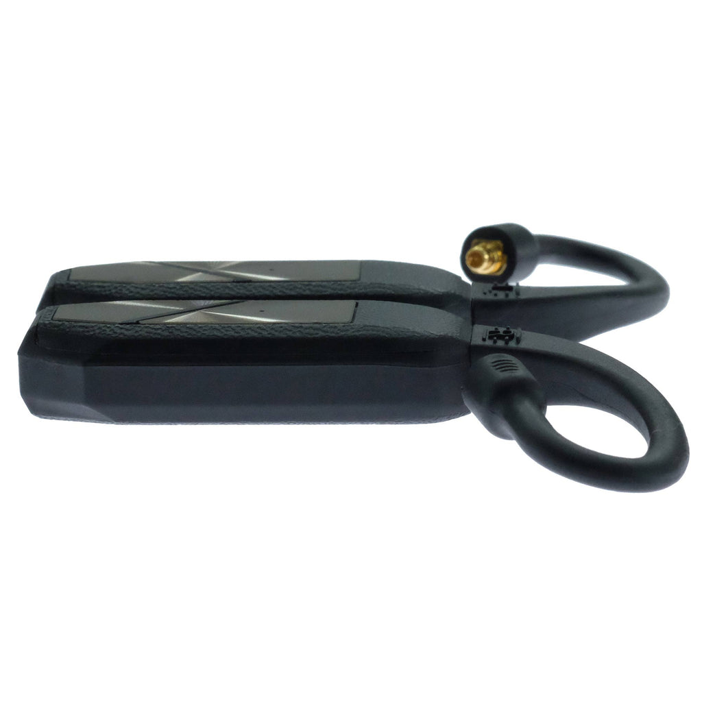 iFi Audio GO Pod Wearable Bluetooth DAC/Amp black device with curved cable and gold connector on white background