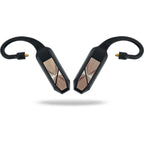 Pair of black iFi Audio GO Pod Wearable Bluetooth DAC/Amp units with metallic inlays and detachable cables on white background