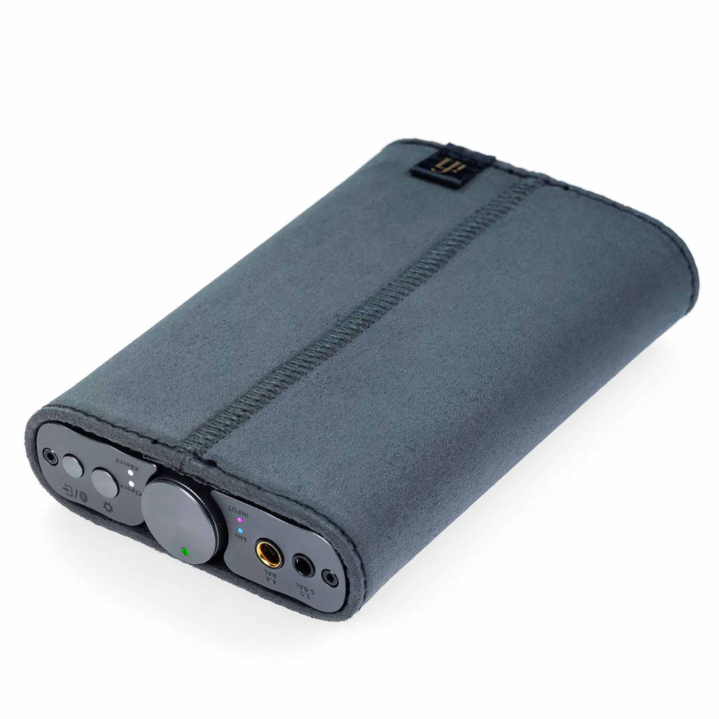 iFi Audio xDSD Gryphon Case in dark gray protecting the Bluetooth DAC/amp with visible control buttons and ports